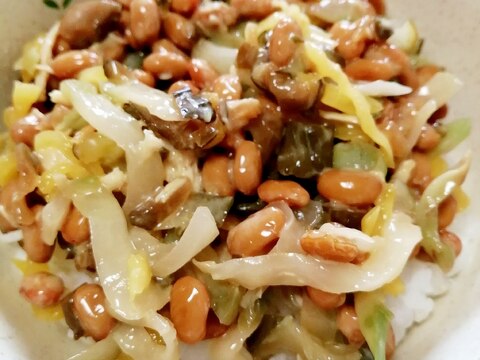 納豆の食べ方-蒸し鶏ザーサイ＆たくあんきゅうり♪